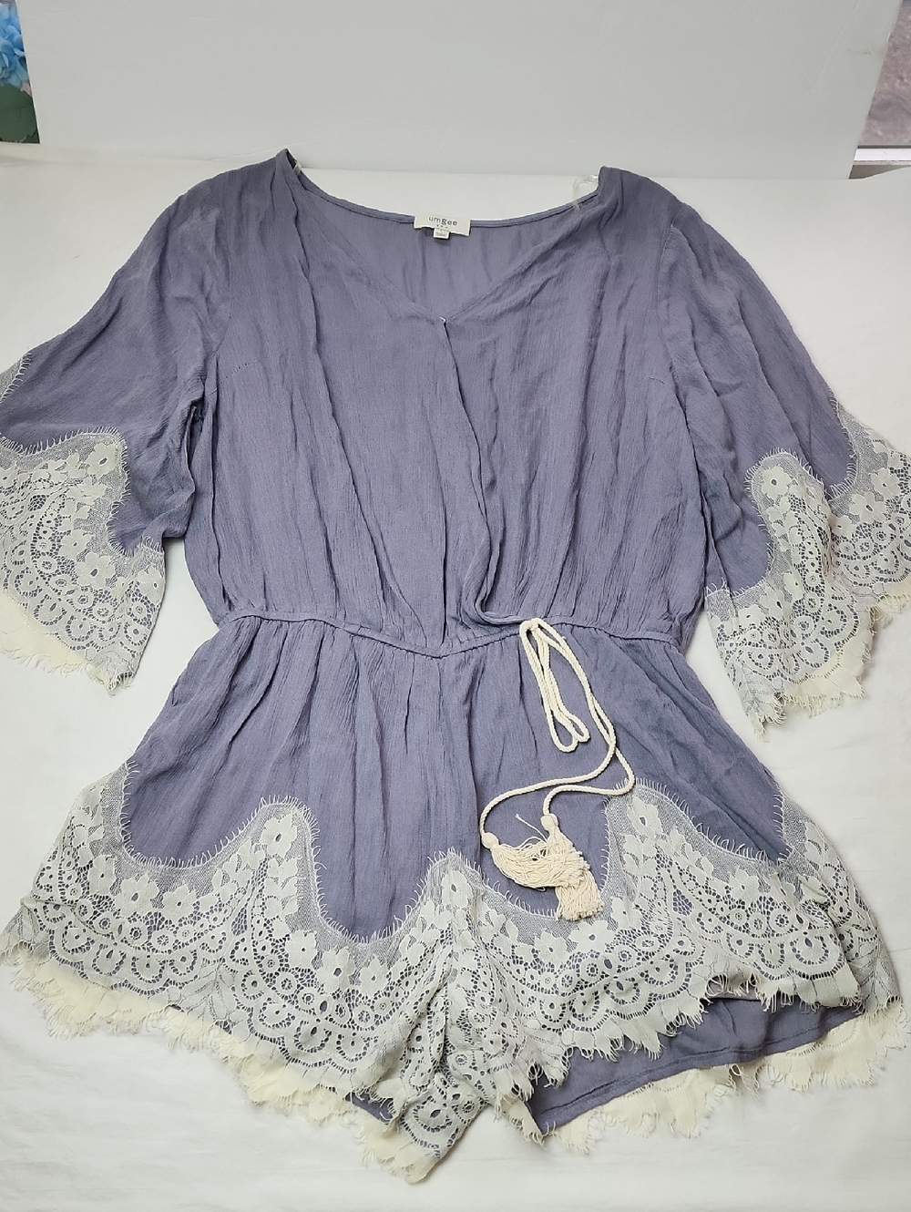 Umgee Purple Lace Romper L Boho Chic Dressy One Piece